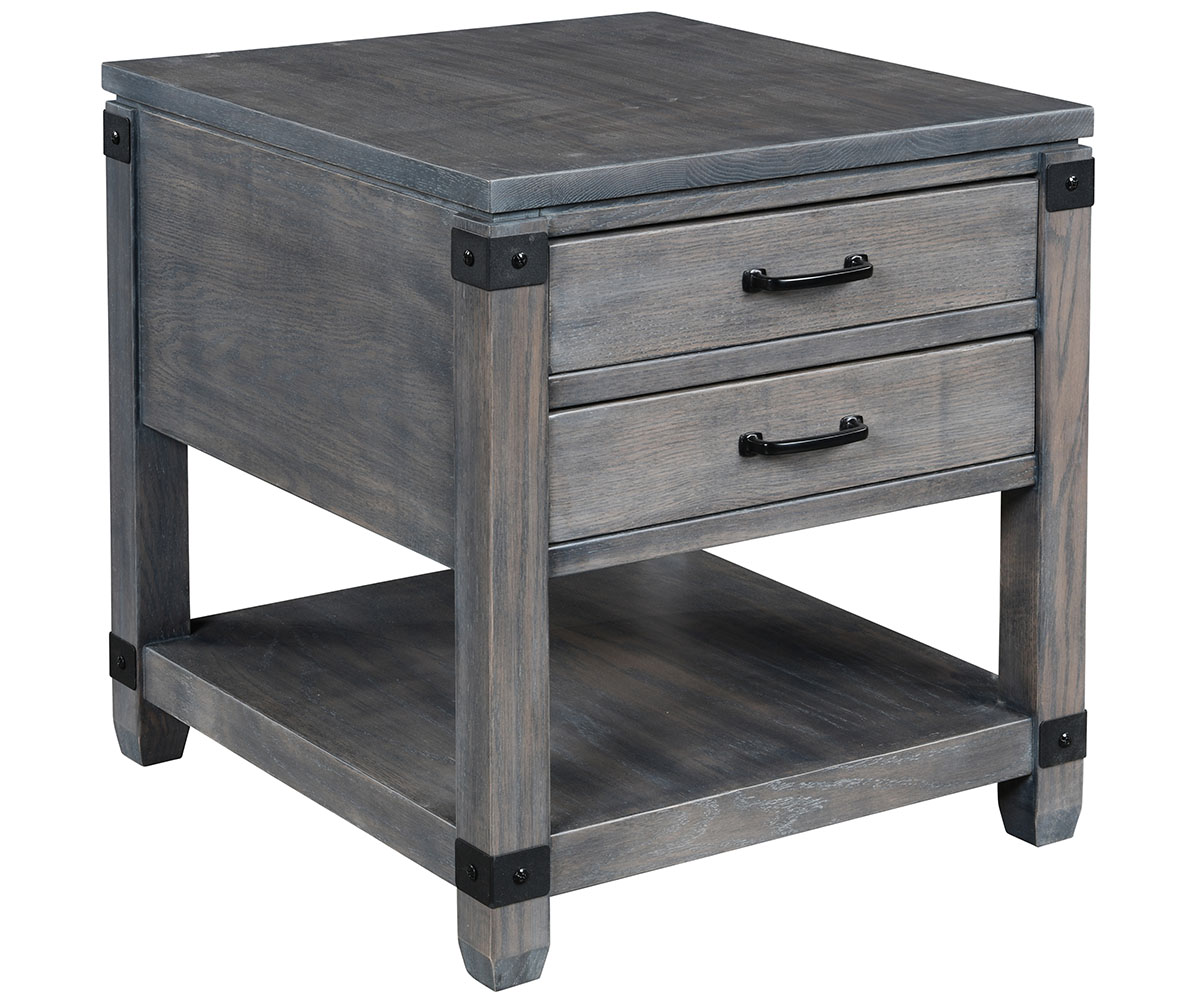 Antigo 22" End Table with Metal Brackets and 2 Drawers