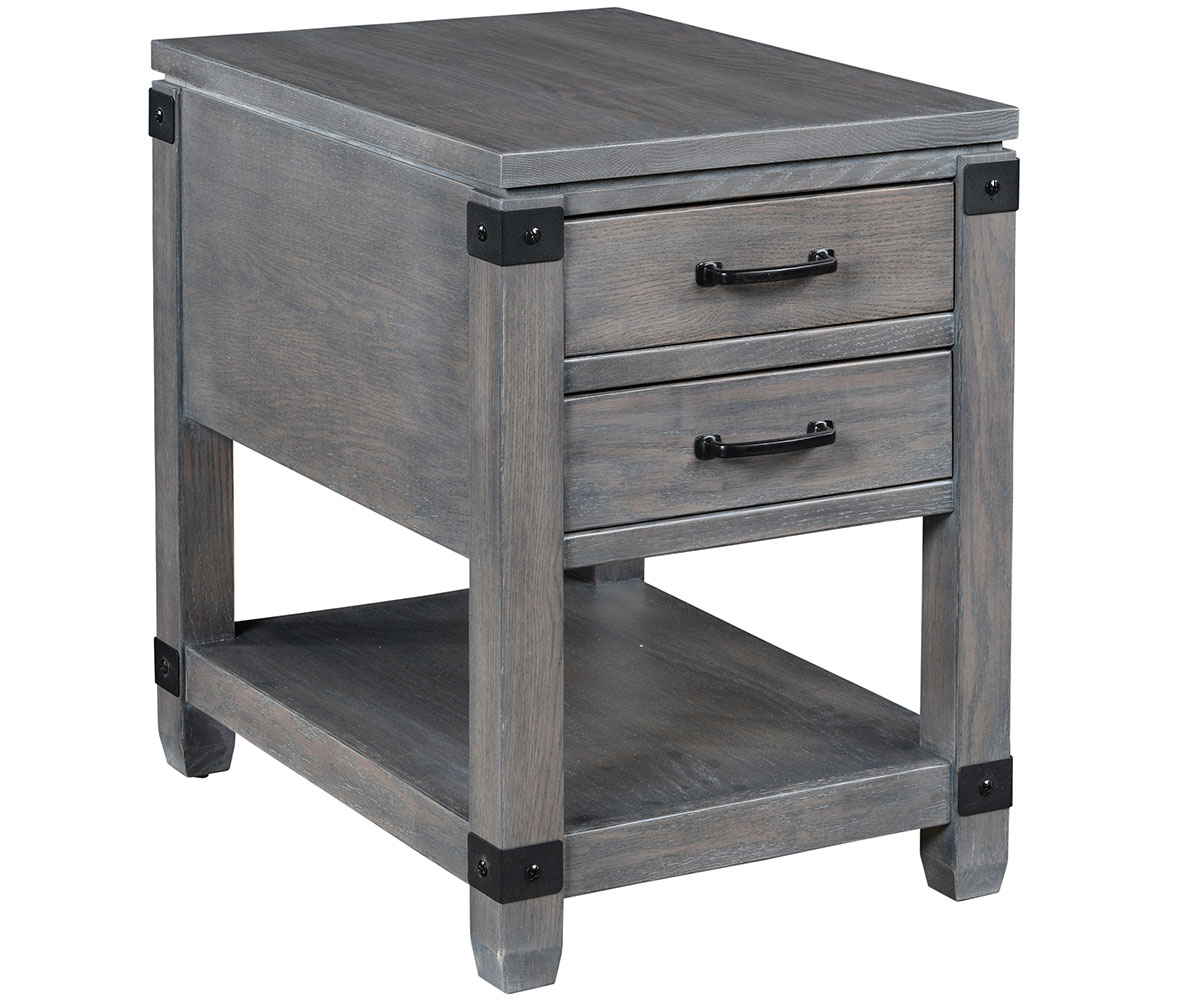 Antigo 17" End Table with Metal Brackets and 2 Drawers