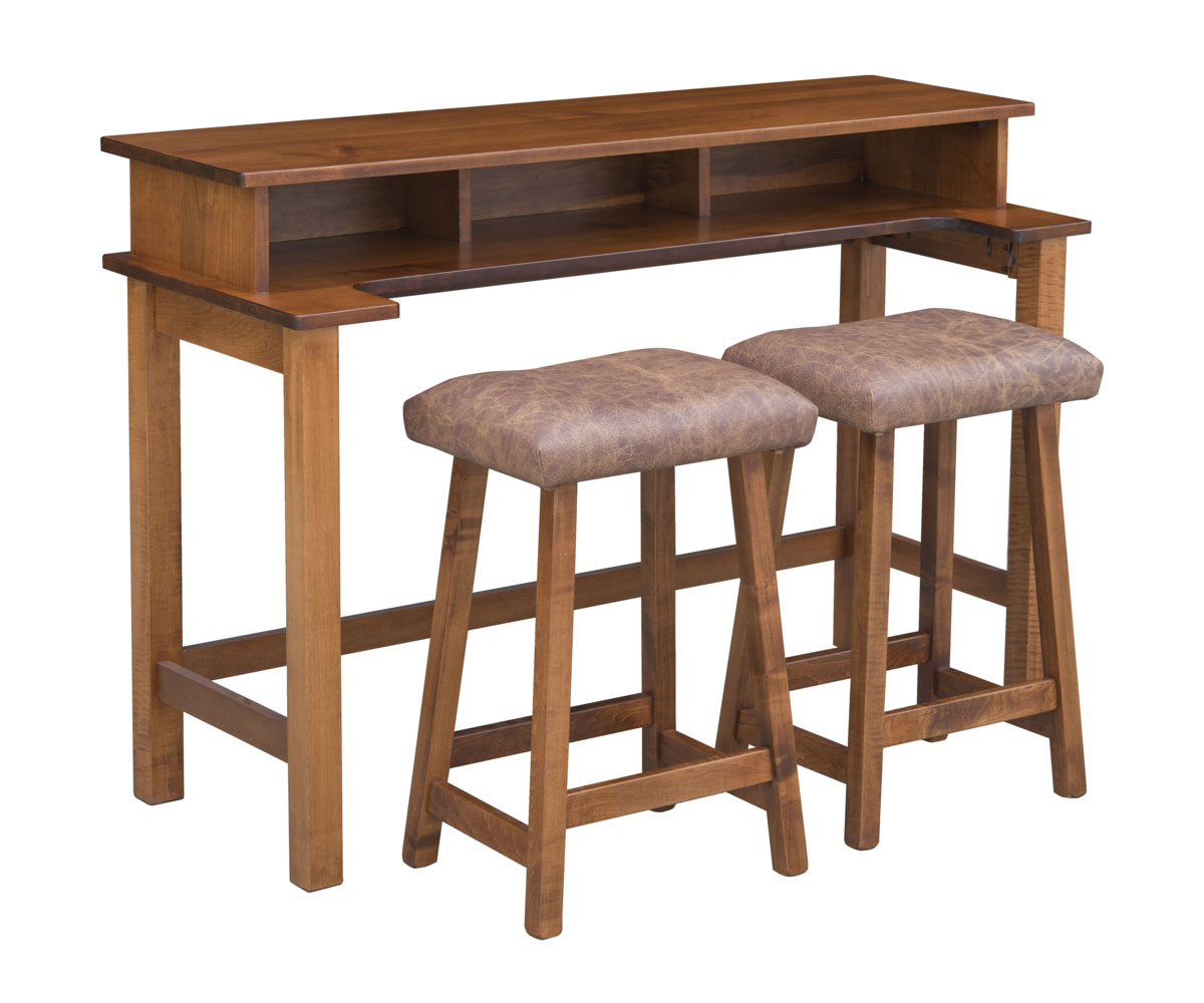Lotus Barstool Sofa Table (79-2052-36) with 2- Leather Stools