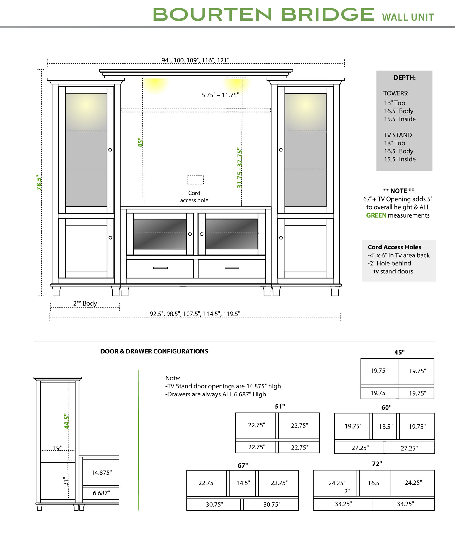Bourten Bridge Wall Unit Dimensions