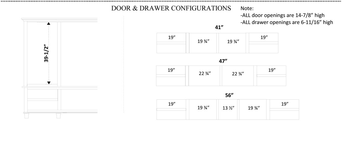 Bourten Hutch Drawer and Door Configurations