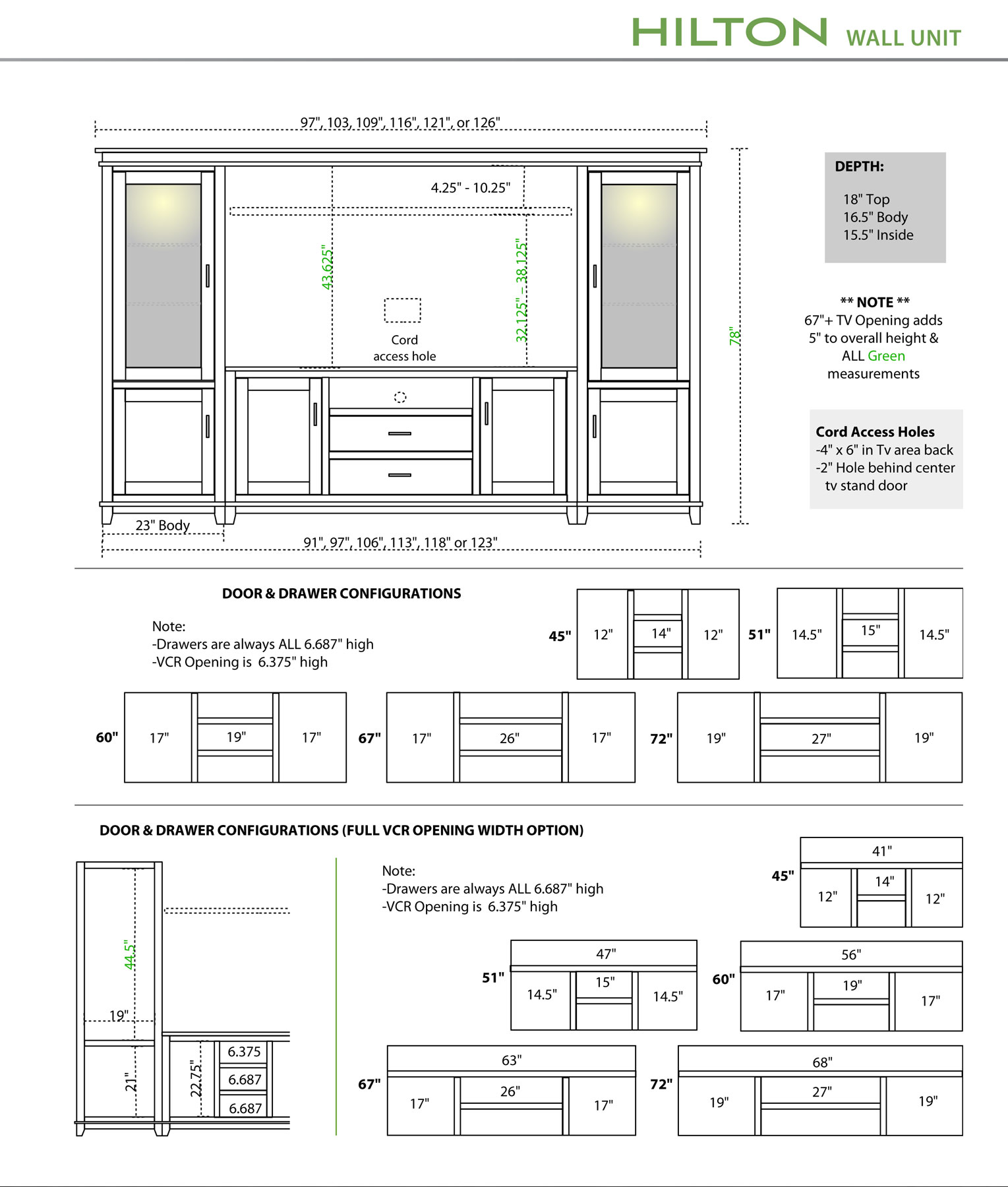 Hilton Wall Unit Dimensions and Configurations
