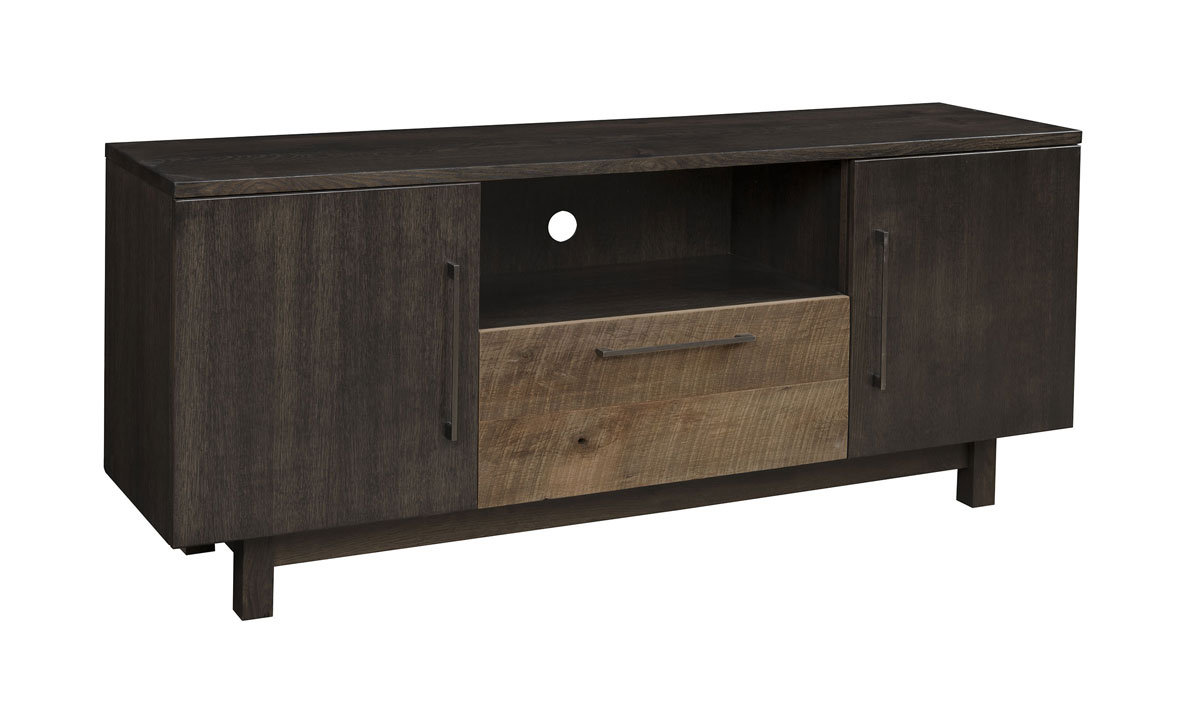 Jaxon TV Stand shown with optional Reclaimed bard board drawer front