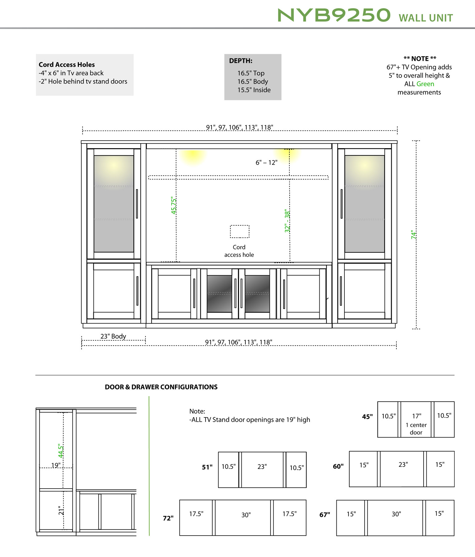 NYB9250 Dimensions and Configurations