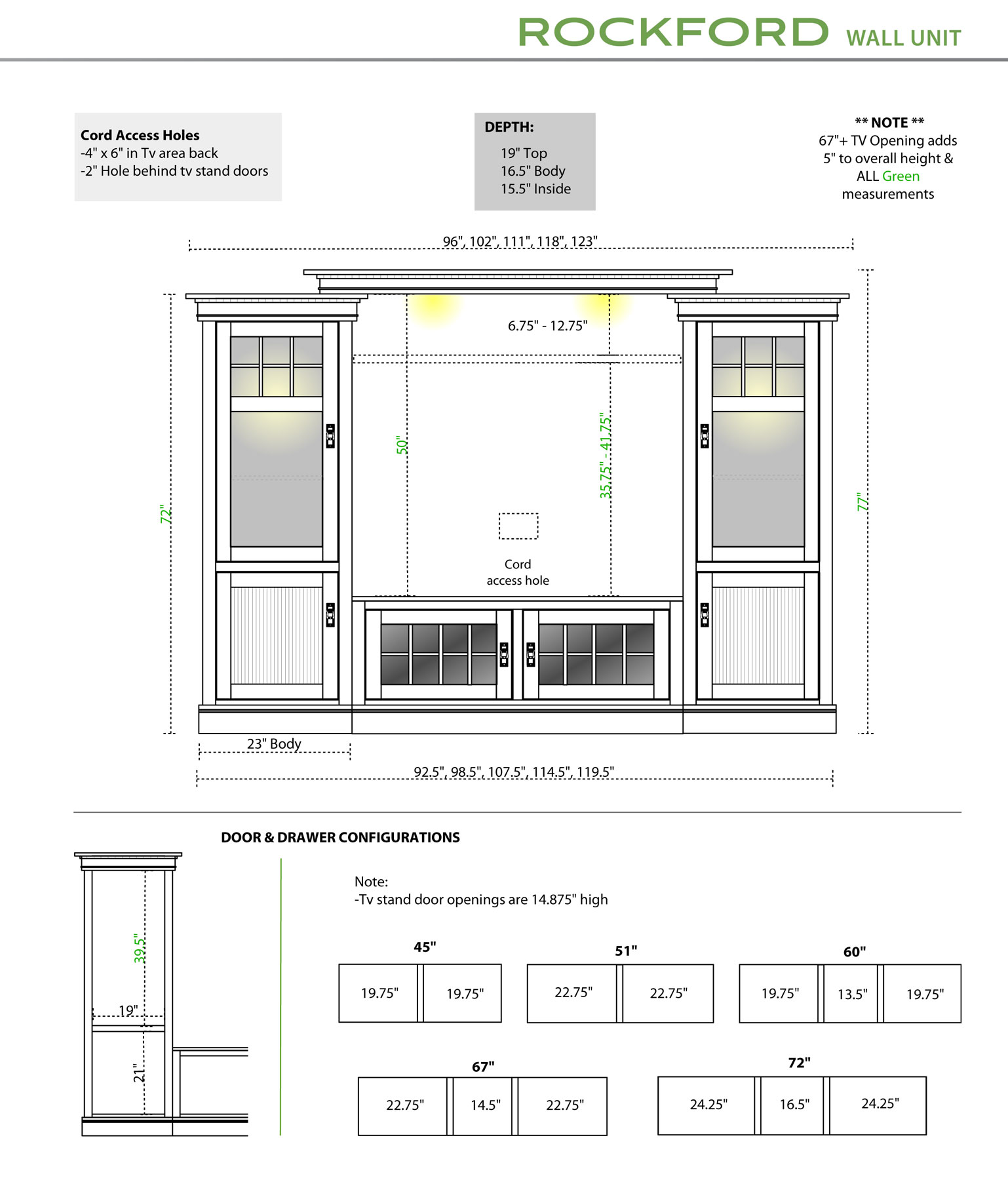 Rockford Wall Unit Dimensions