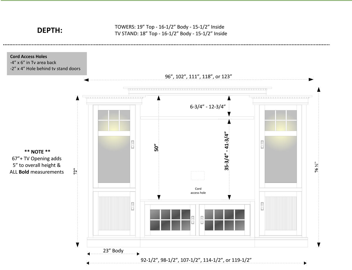 Rockford Bridge Wall Unit Overall Dimensions