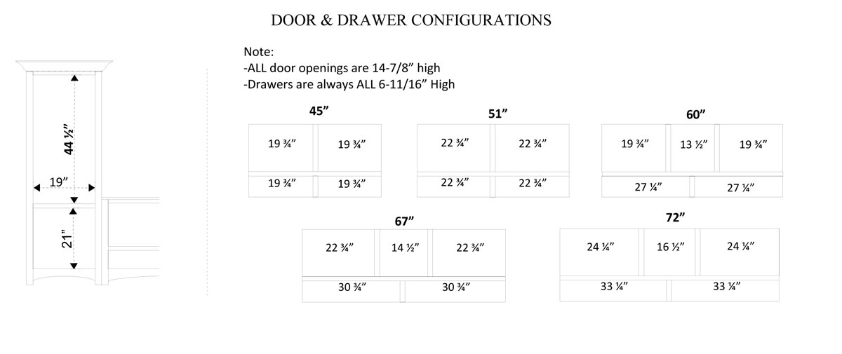Winchester Bridge Wall Unit Door and Drawer Configurations