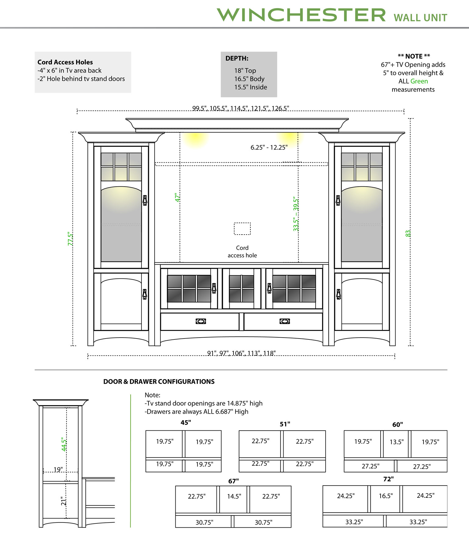 Winchester Wall Unit Dimensions