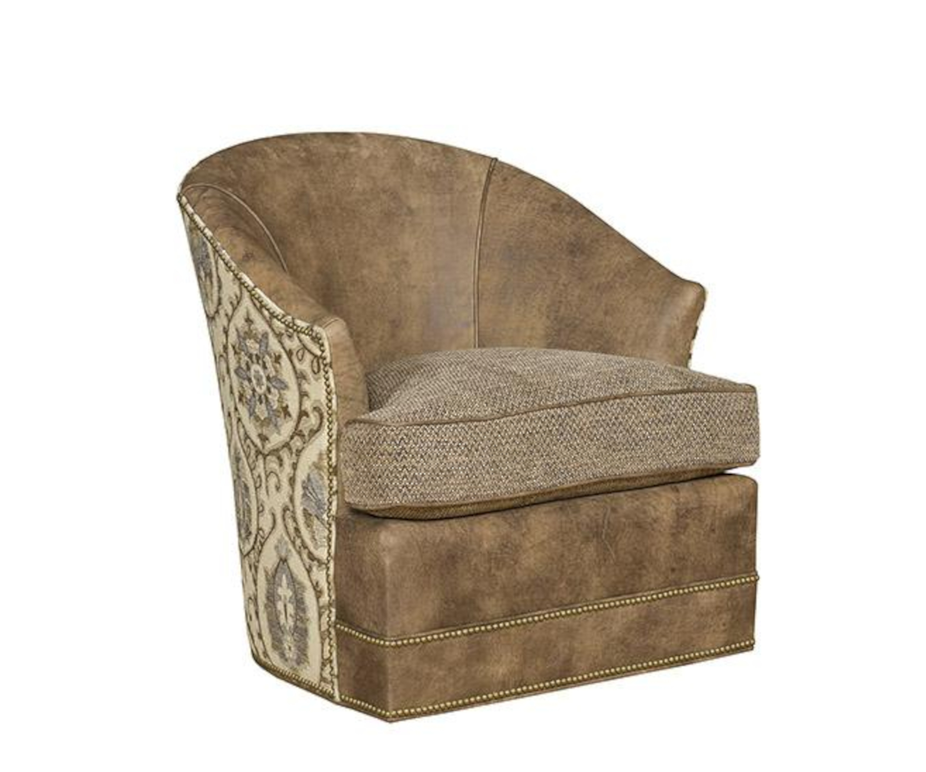 Cassandra Swivel Chair in Leather & Fabric