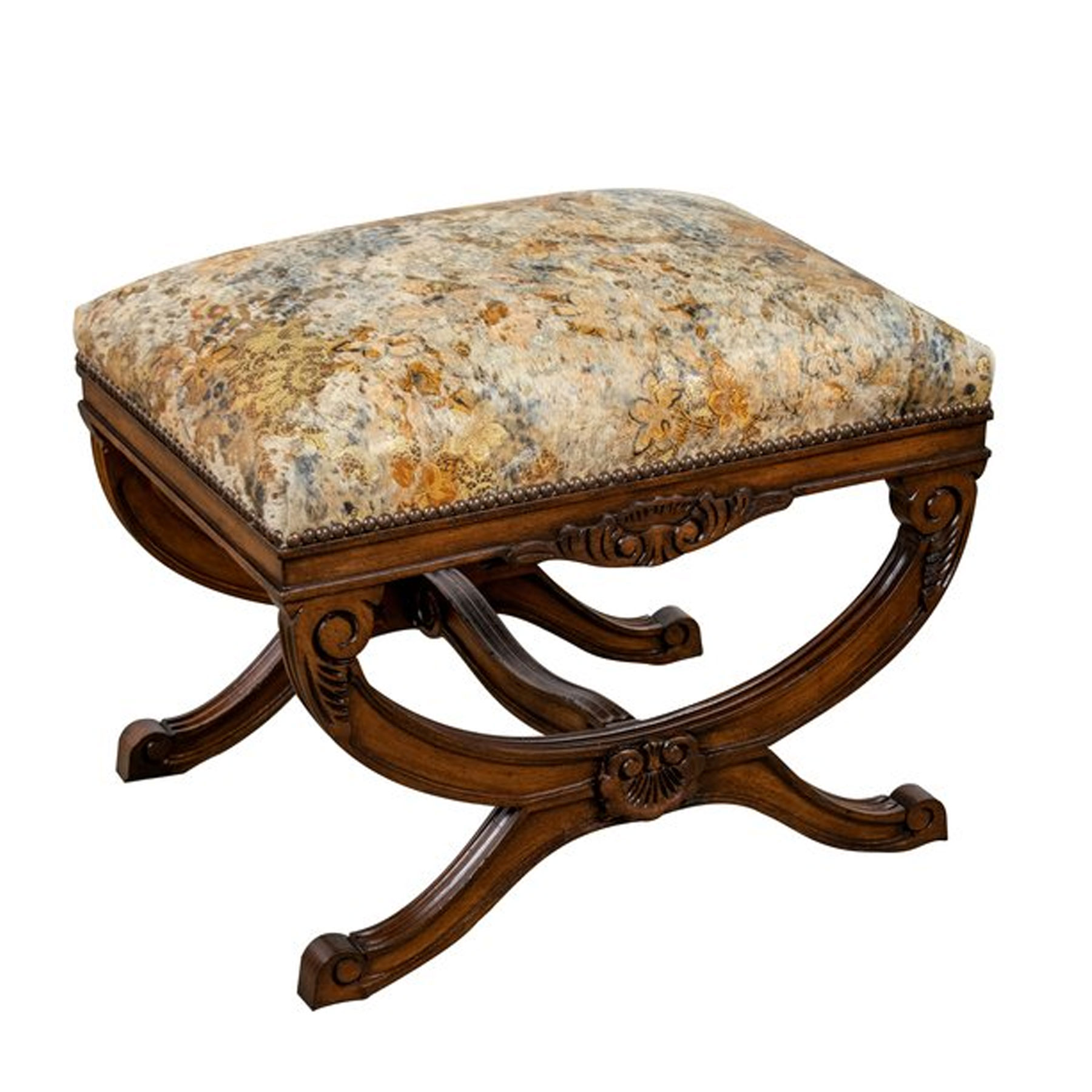 Leathercraft 716 Monticello Wood Carved Bunching Ottoman