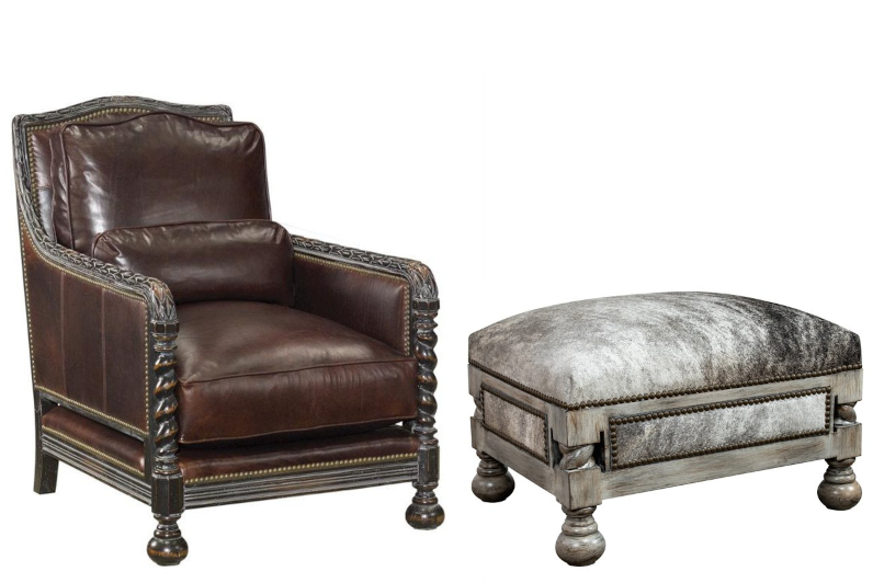 All Hallows Wood Carved Chair & Ottoman by Leathercraft
