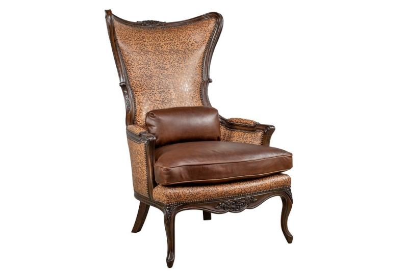 Grand Victoria Wood Carved Wing Chair by Leathercraft