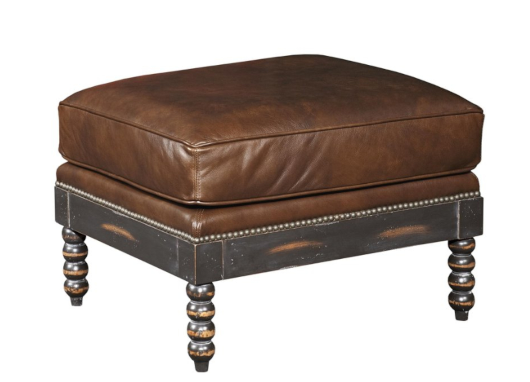 Nantucket Cottage 847 Wood Carved Ottoman by Leathercraft
