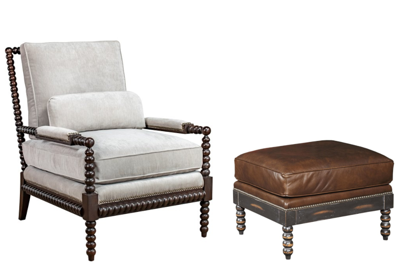 Nantucket Cottage Wood Carved Chair & Ottoman by Leathercraft
