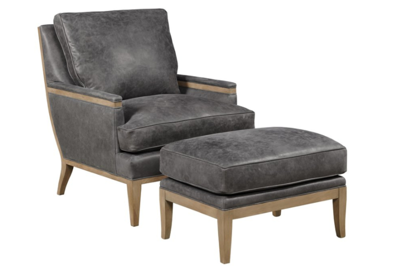 Oslo Wood Trimmed Chair & Ottoman by Leathercraft