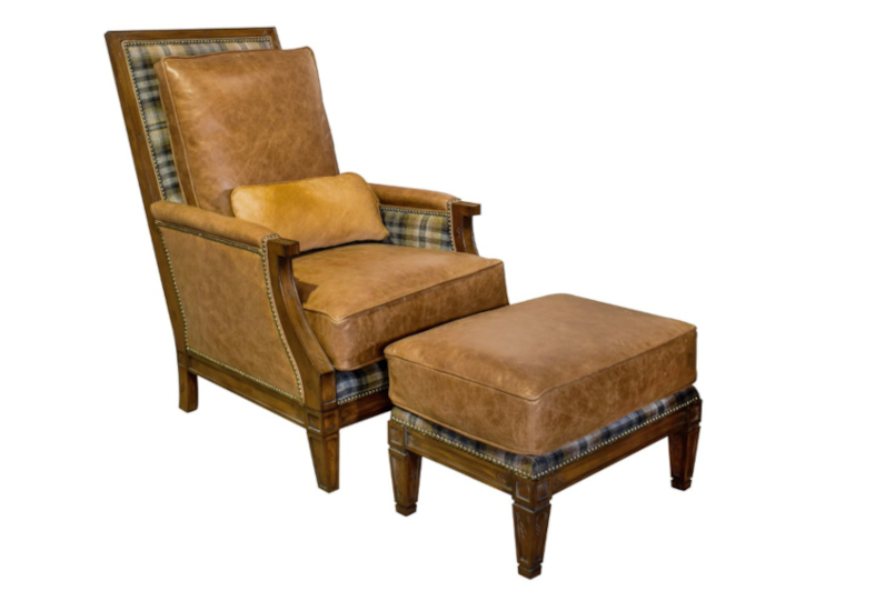 San Baranto Wood Trimmed Chair & Ottoman by Leathercraft
