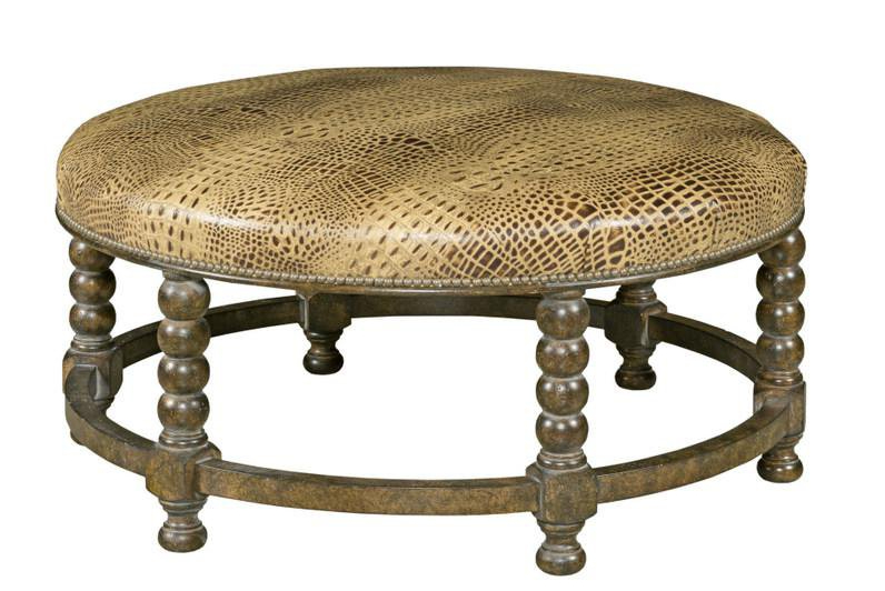 Cardiff Wood Carved Cocktail Ottoman by Leathercraft