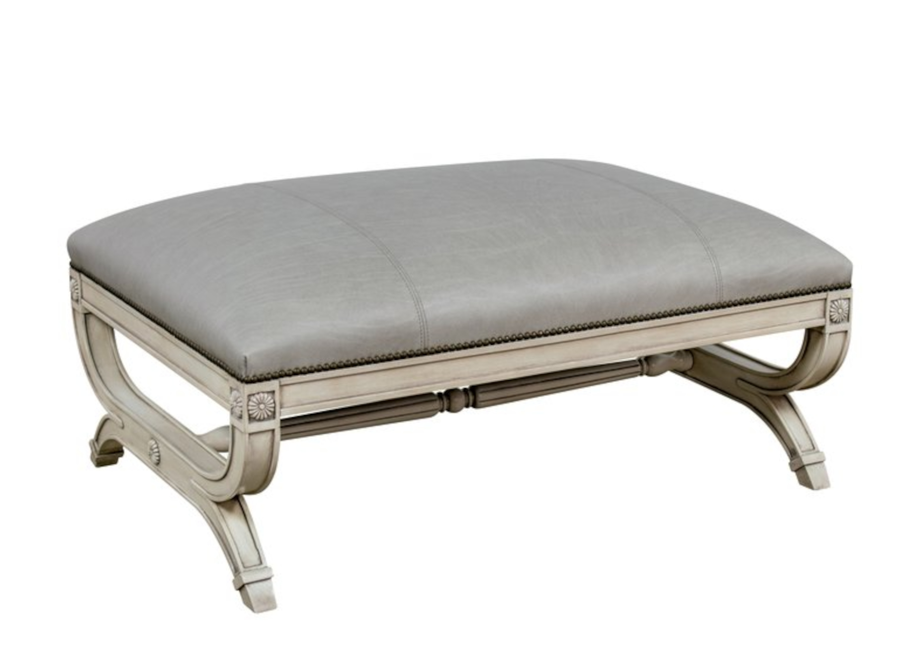Narcisse 870 Wood Carved Cocktail Ottoman by Leathercraft