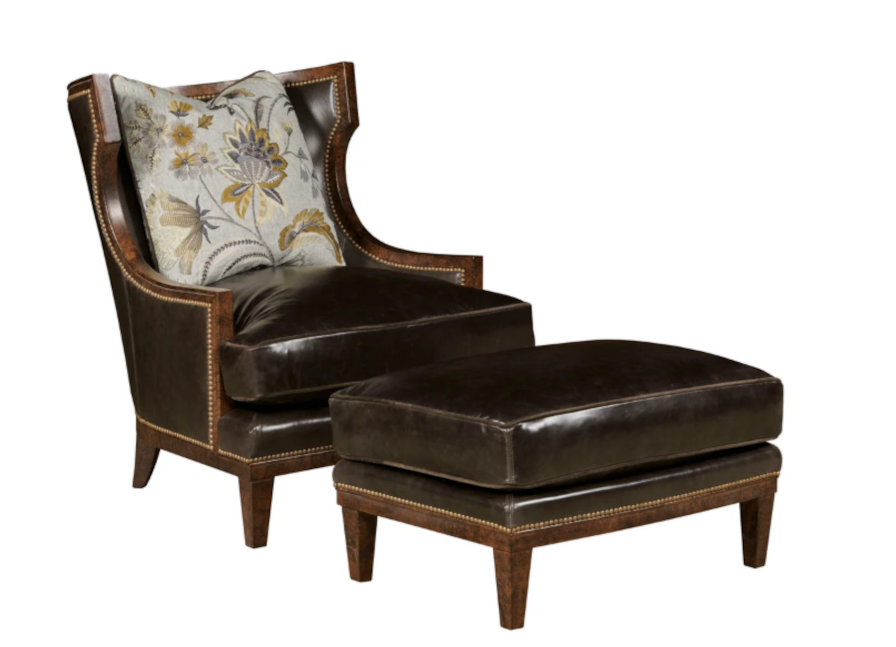 Nouvel 714 Wood Trimmed Chair & Ottoman by Leathercraft (sold separately)
