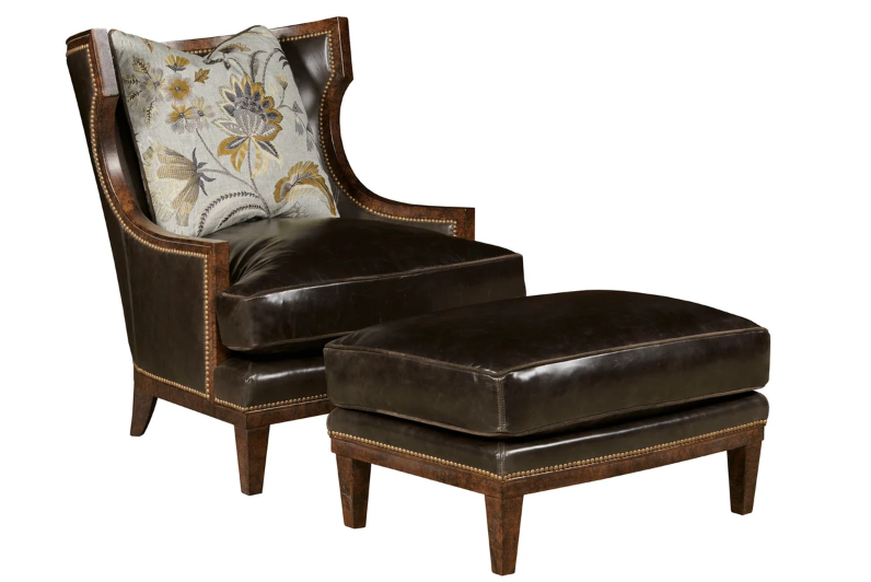 Nouvel Wood Trimmed Chair & Ottoman by Leathercraft