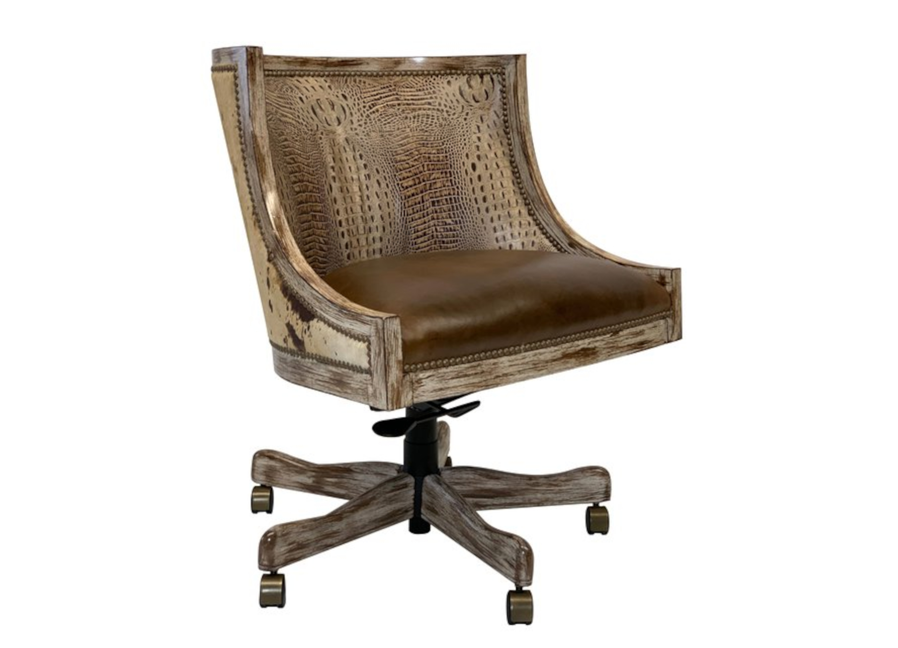 Waning Crescent Carved Wood Gas Knee Tilt Swivel Chair by Leathercraft