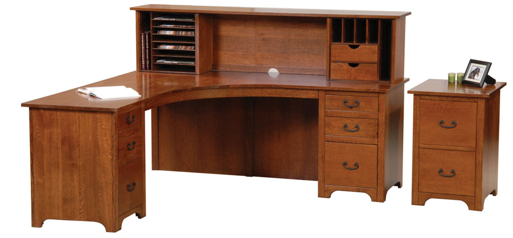 Liberty Desk with Optional Open Hutch and Liberty File Cabinet shown in Rustic QSWO with an FC-7992 Asbury Stain
