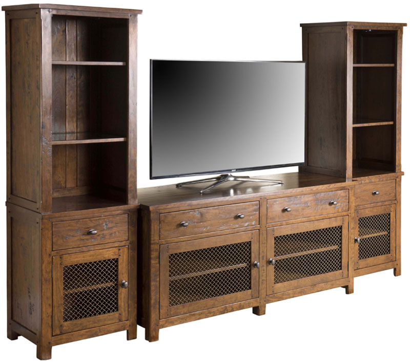 Mackenzie Dow Classic Elements TV Console and Pier Cabinets Shown with Optional Wire Doors and Tongue & Groove Case Back (Pier Cabinets and TV Console sold separately)