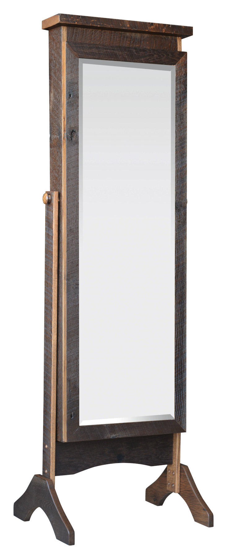Reclaimed Oak Barnwood Cheval Mirror with Jewelry Storage.