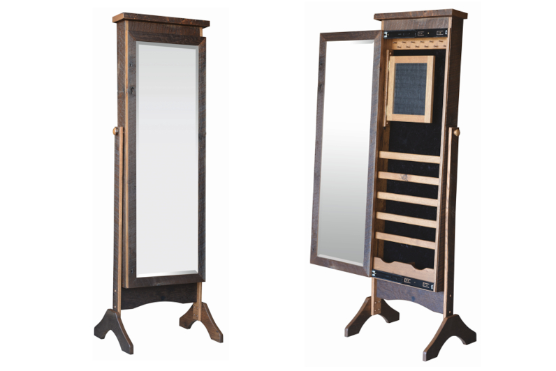 Reclaimed Oak Barnwood Cheval Mirrors with Jewelry Storage