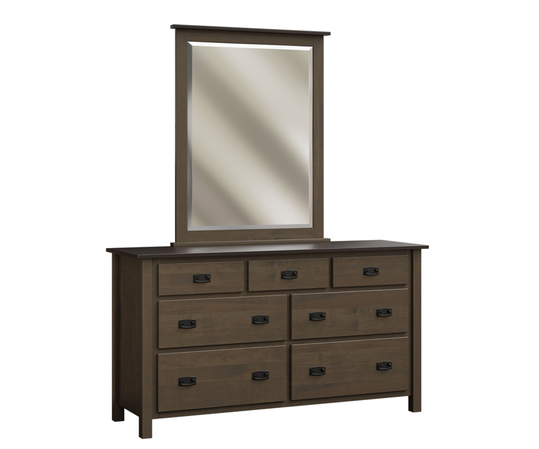 Dutch Country Mission Dresser & Mirror in Brown Maple with OCS-Smoke Finish (sold separately)