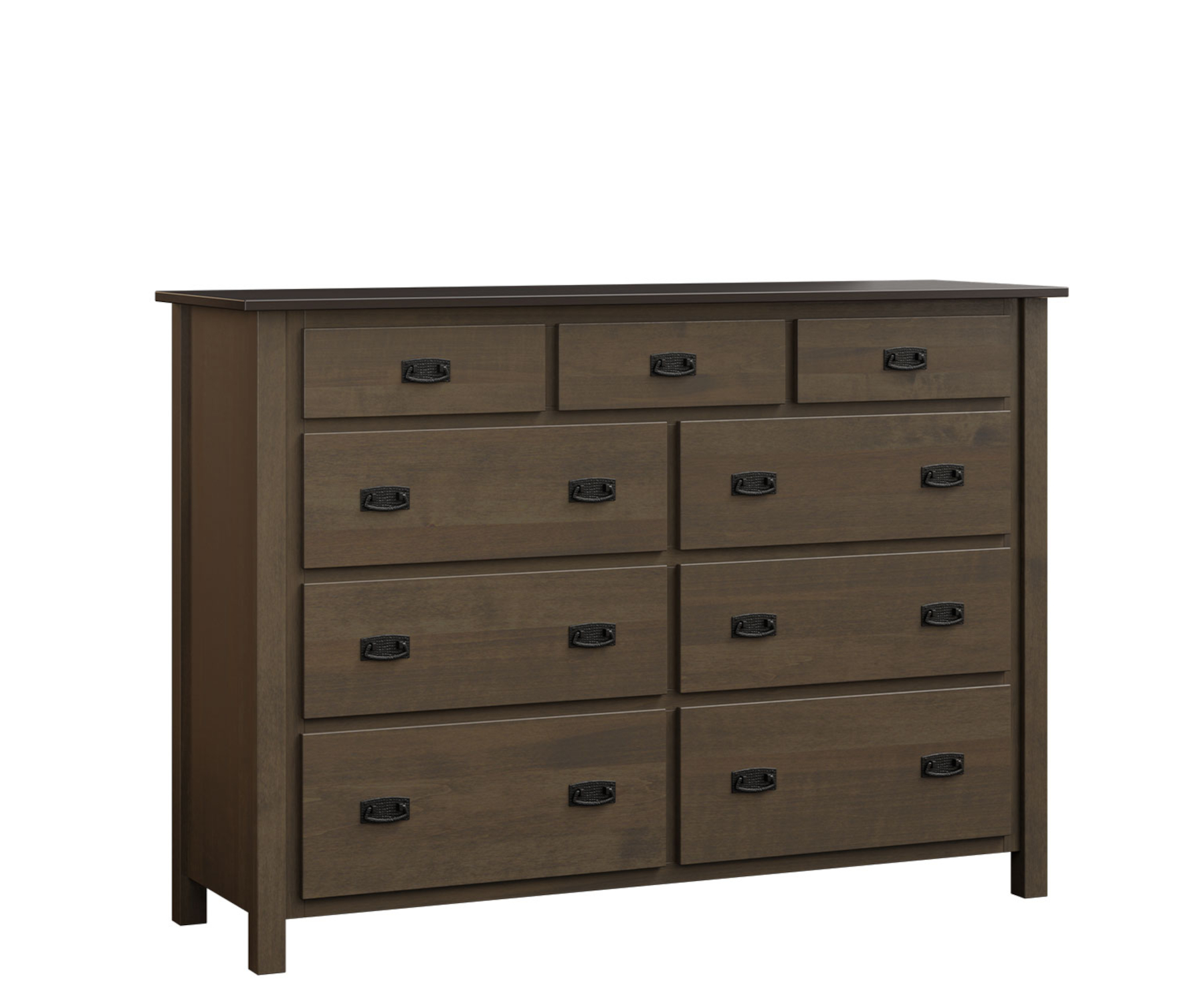 Dutch Country Mission 9 Drawer Dresser in Brown Maple with OCS-Smoke Finish