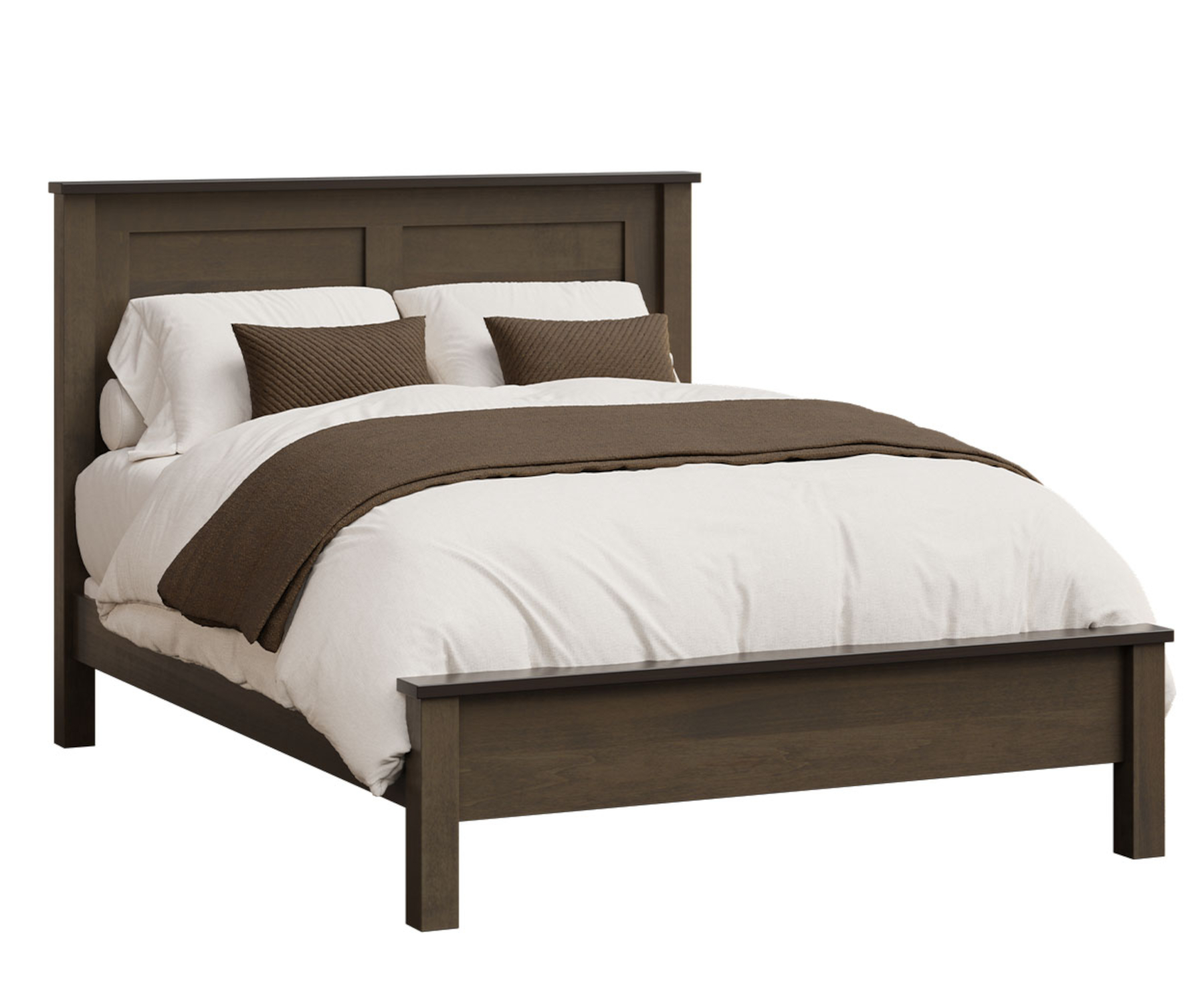 Dutch Country Mission Panel Bed with Low Footboard in Brown Maple with OCS-Smoke Finish