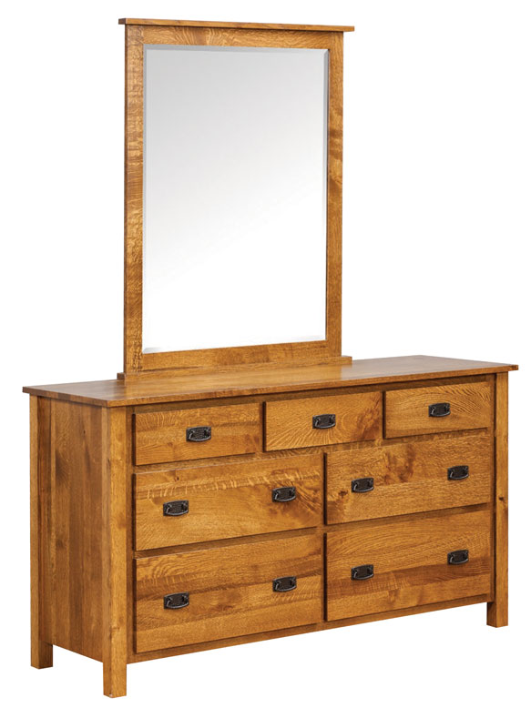 Dutch Country Mission 7 Drawer Dresser and Beveled Mirror (sold separately) in Rustic Quartersawn White Oak with a Tan Bark Stain