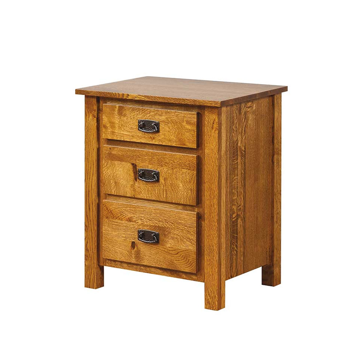 Dutch Country Mission 3-Drawer Nightstand in Rustic Quartersawn White Oak with a Tan Bark Stain