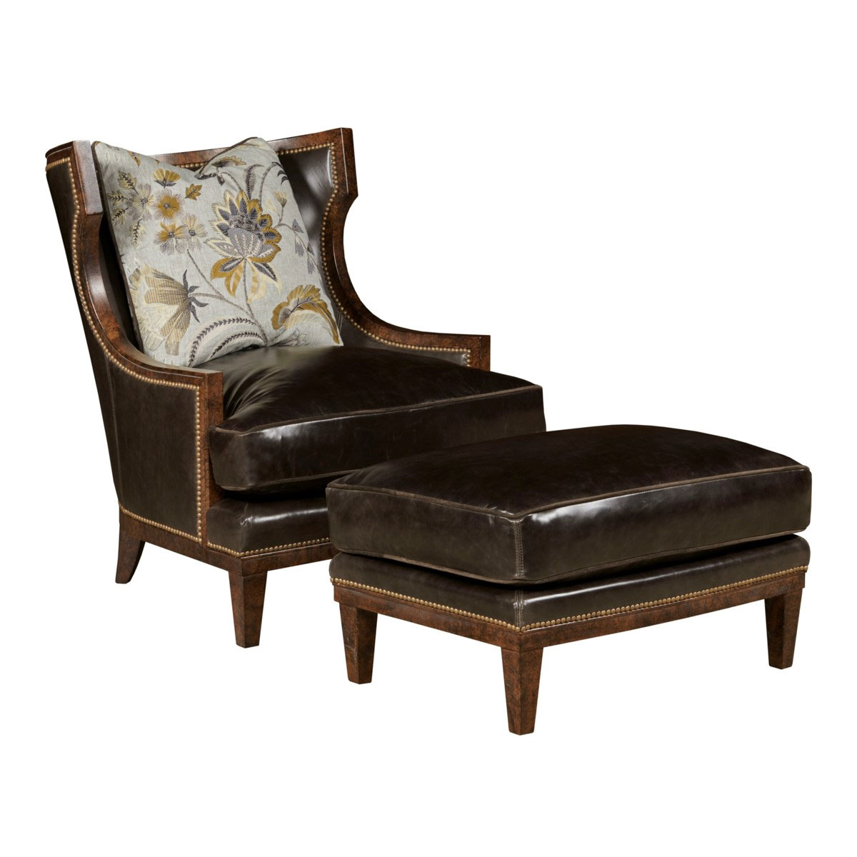Leathercraft 714 Nouvel Wood Trimmed Chair and 714-O Nouvel Ottoman