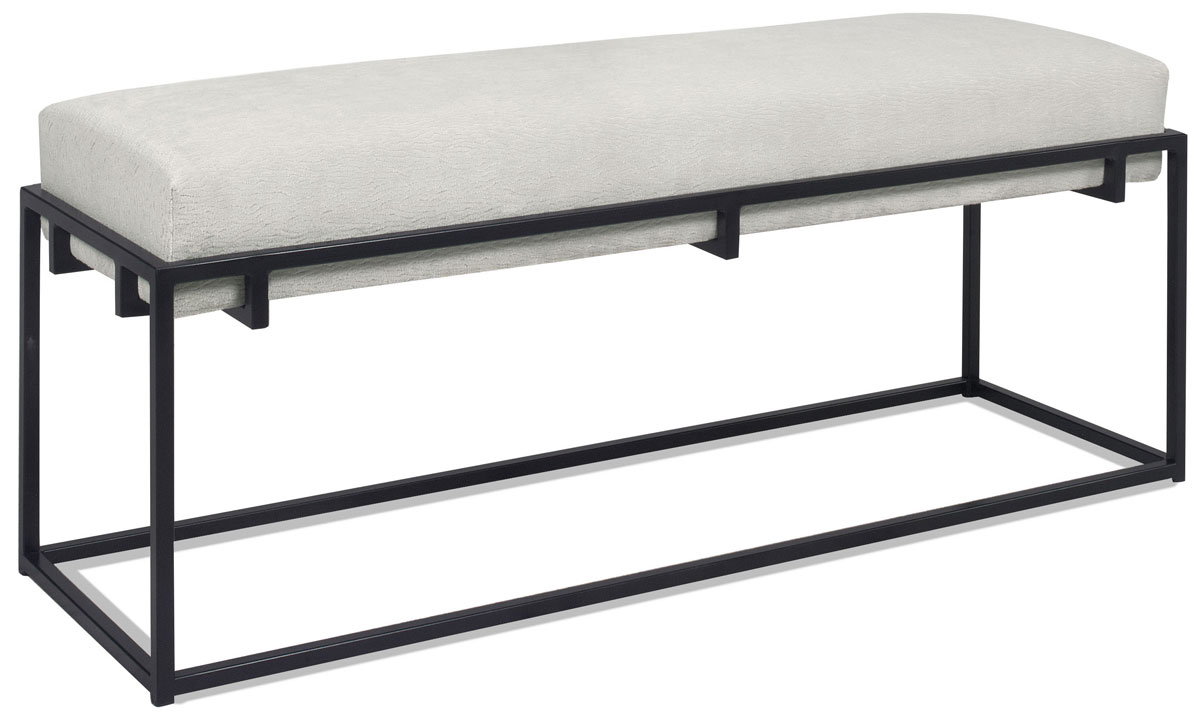 Keegan Bench 580 shown in Flair Linen fabric with a black metal base and Plain Top.