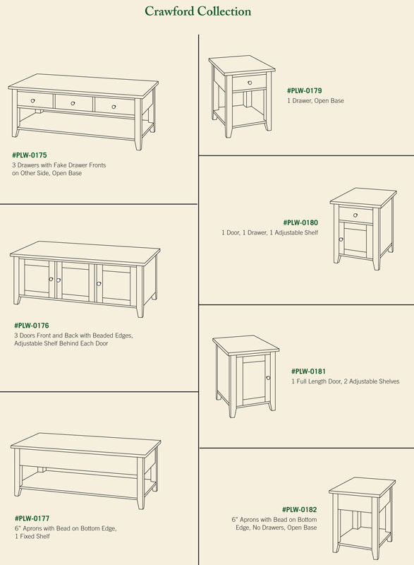 Crawford Coffee Table and End Table Configurations