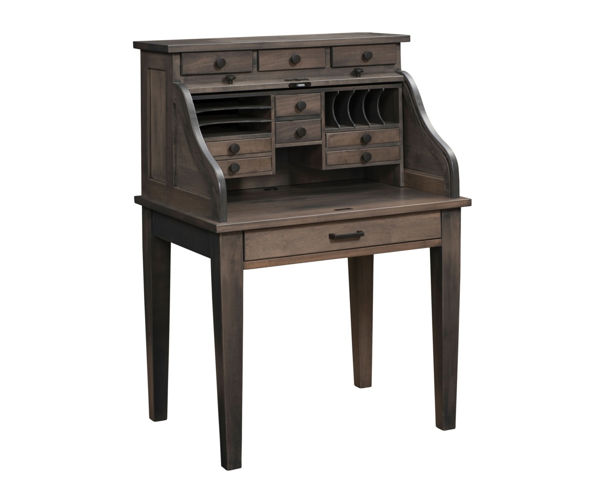 36" Mission Secretary Roll Top Desk in Brown Maple with OCS-118 Antique Slate