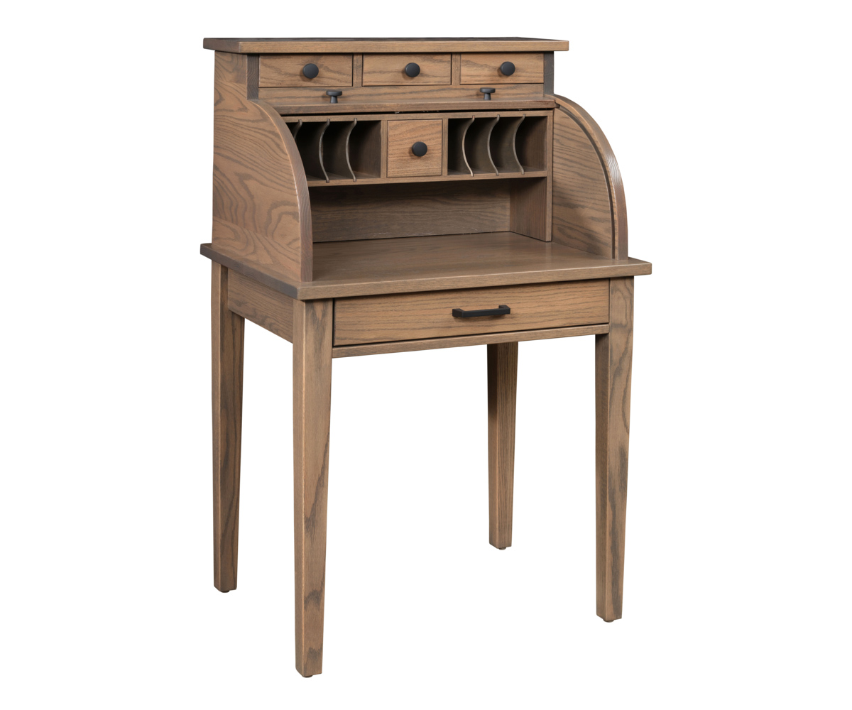 28" Shaker Secretary Roll Top Desk in Red Oak with OCS-121 Smoke Stain