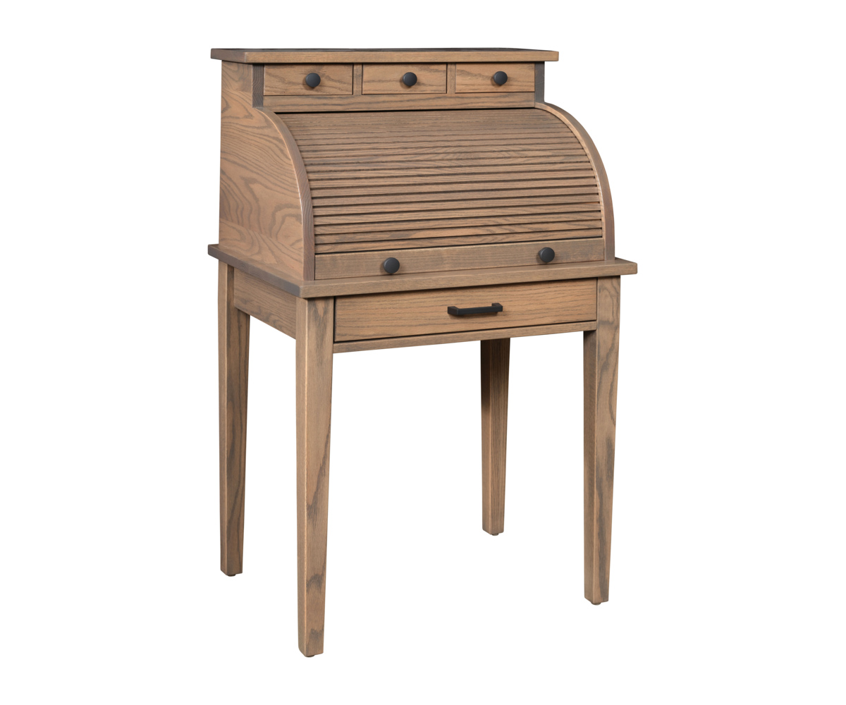 28" Shaker Secretary Roll Top Desk in Red Oak with OCS-121 Smoke Stain
