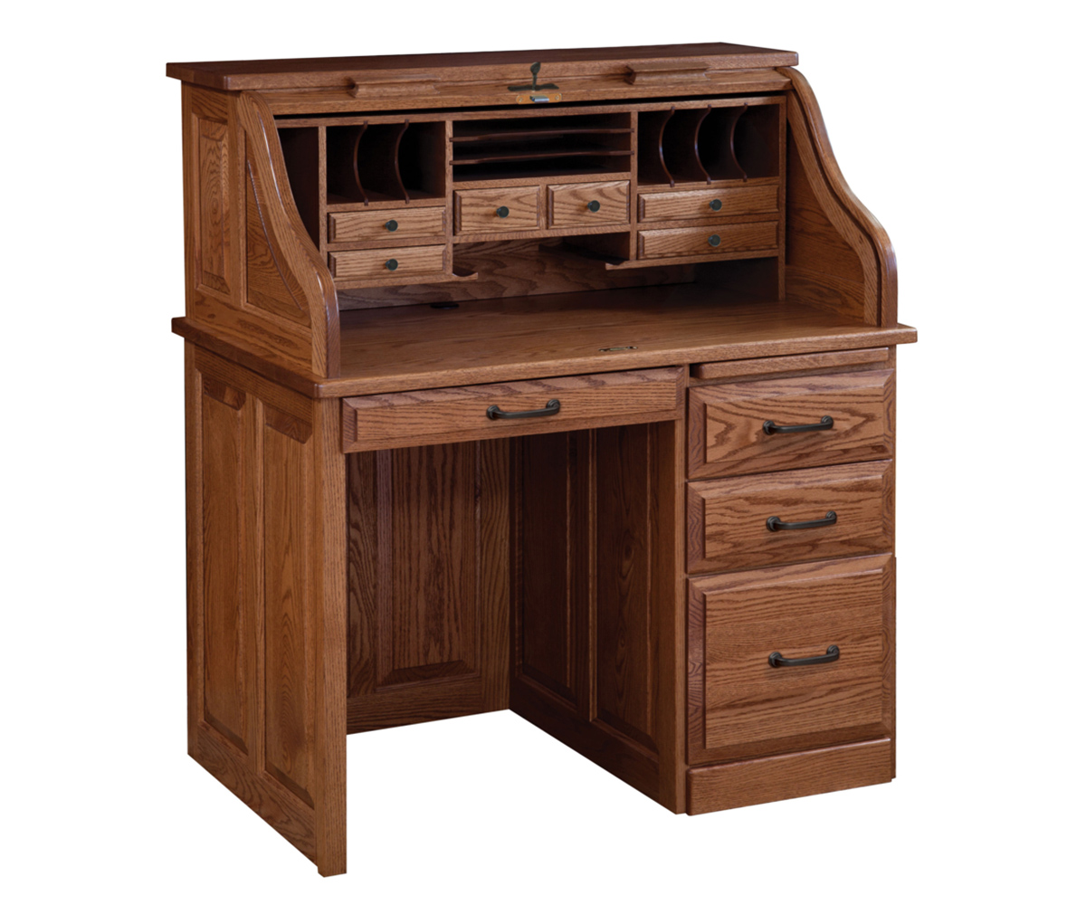 Traditional 42" Roll Top Desk in Red Oak