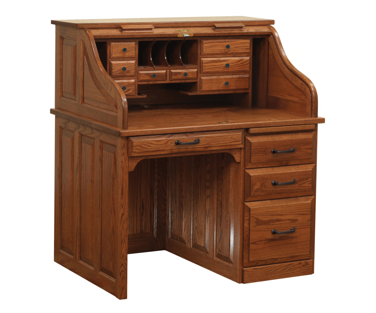 Traditional 42" Roll Top Desk in Red Oak