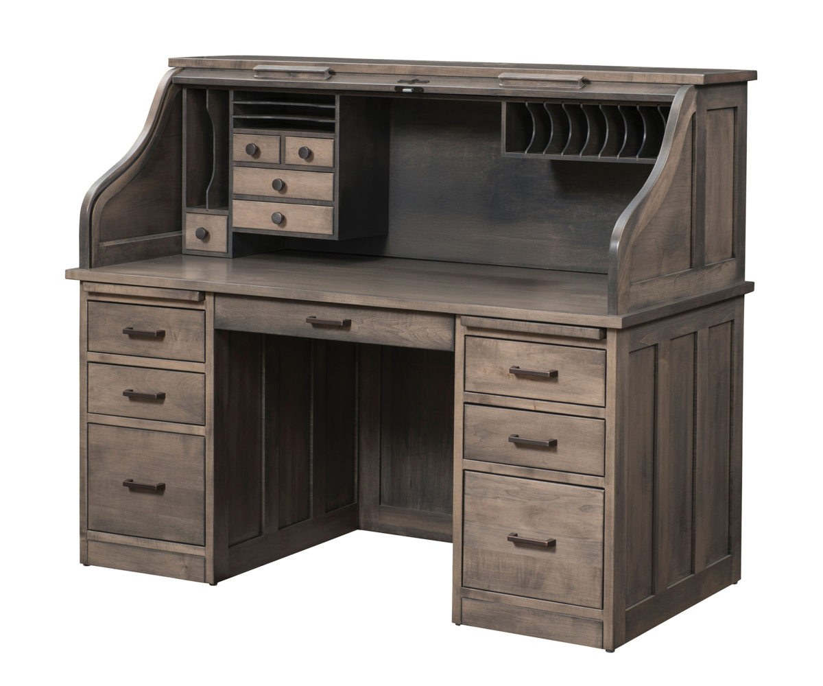 Mission 62" Computer Roll Top Desk in Brown Maple