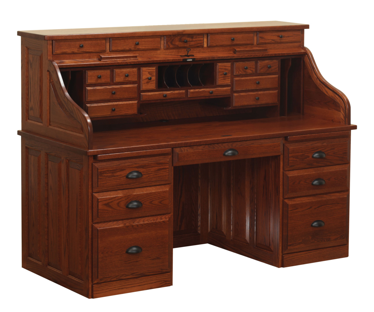 Traditional 68" Roll Top Desk with Drawers on Top