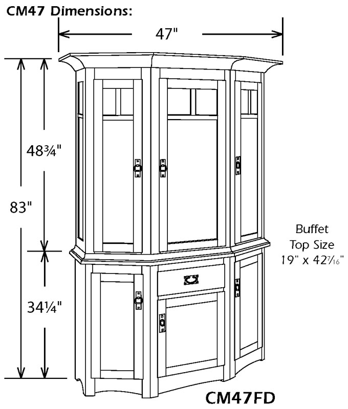 Canted Mission 47" China Hutch (CM47FD) Dimensions