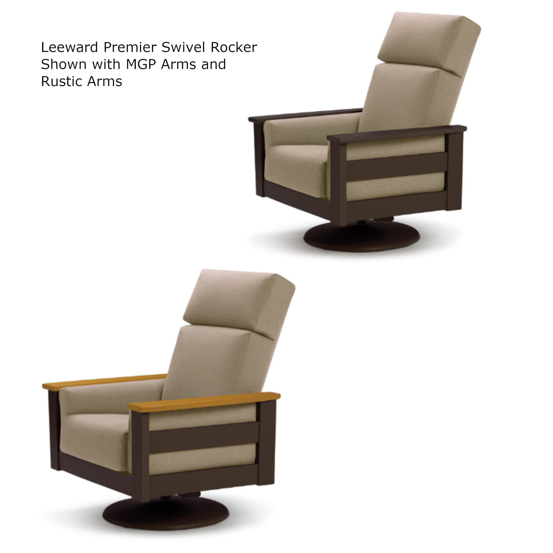 Leeward Cushion Premier Swivel Rocker Shown w/ MPG Arms and Rustic Arms
