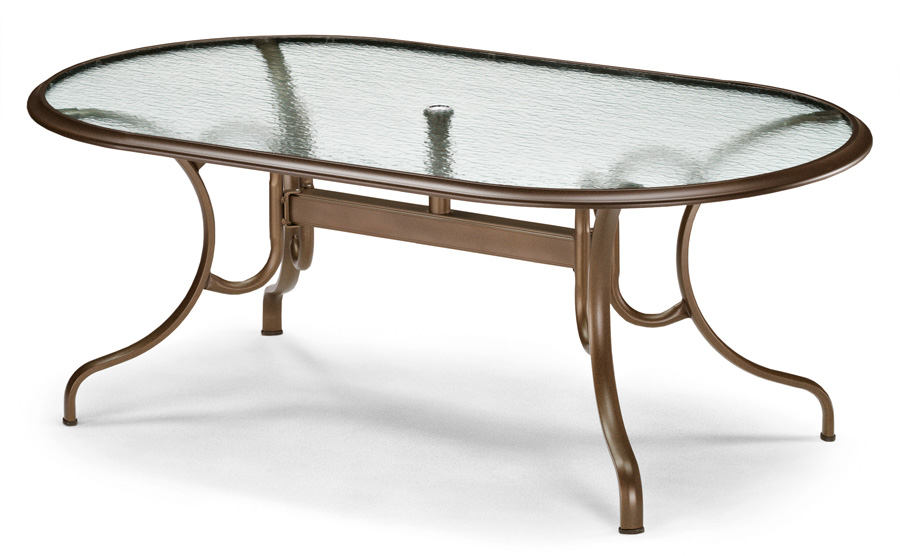 Telescope Casual 43 inch x 75 inch Oval Glass Top Dining Table w/Hole and Ogee Rim