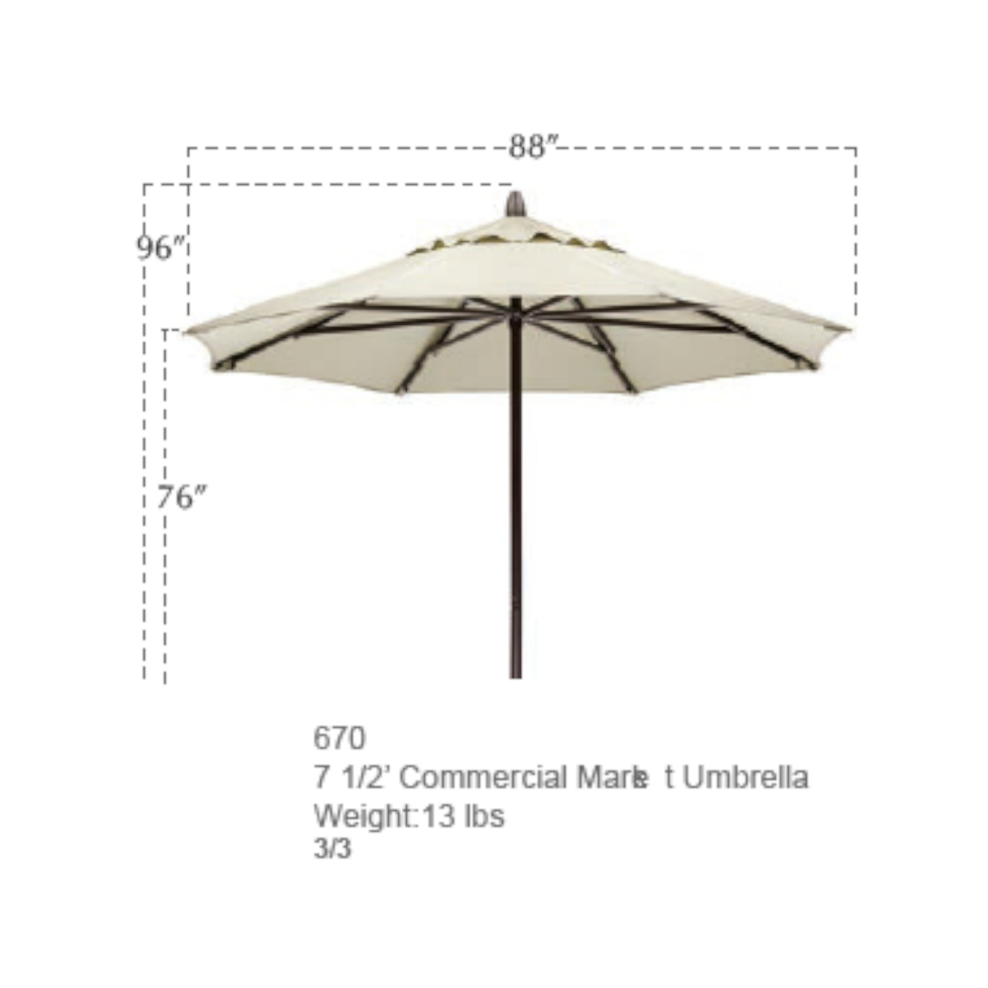 7.5' Commercial Market Umbrella Dimensions