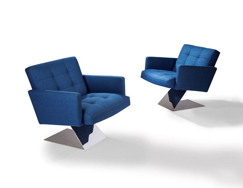 1305-103  Z Arm Chair with Polished Stainless Steel Base by Thayer Coggin