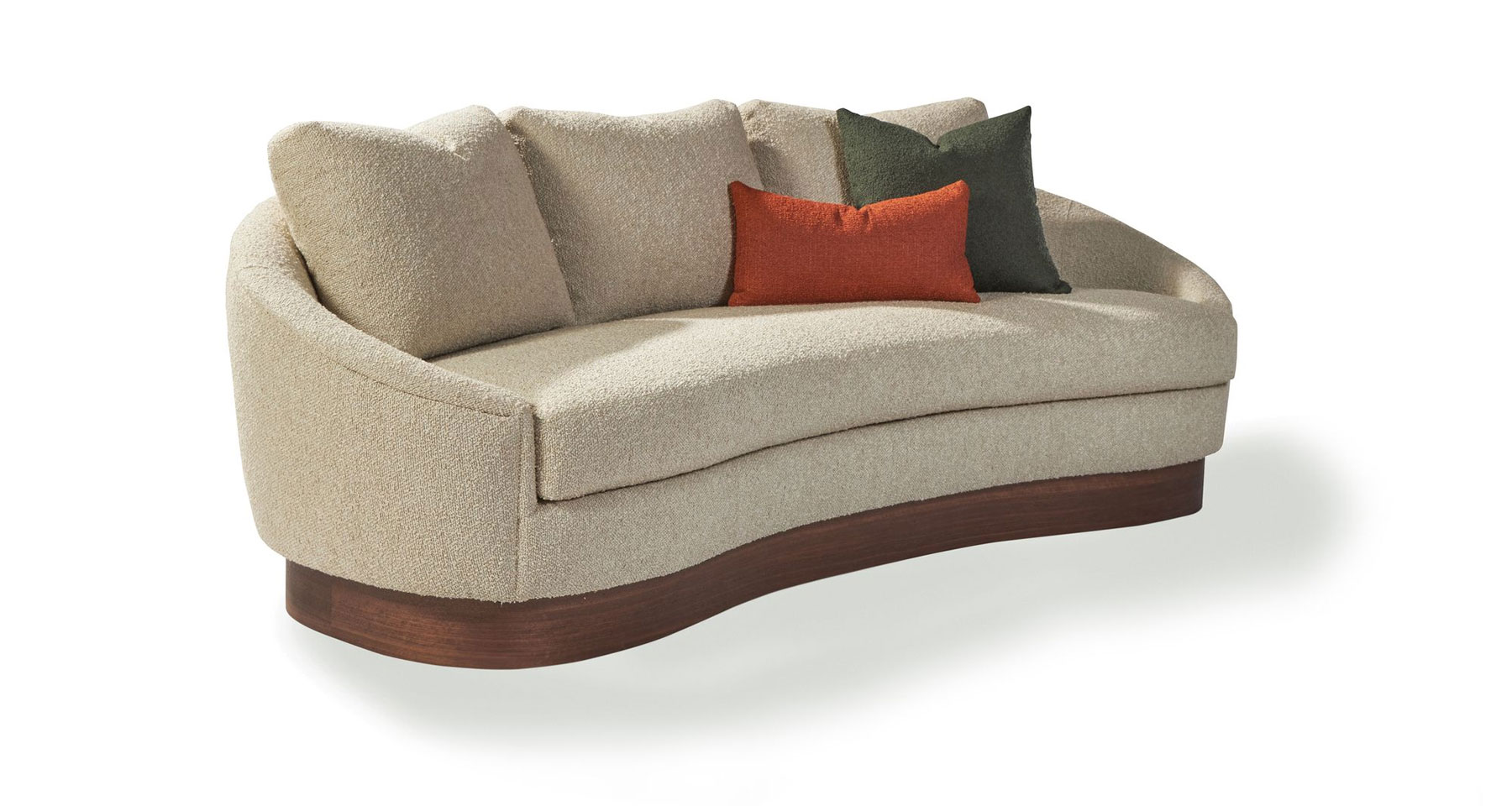 1514-303 Heidi Curved Sofa with Walnut Plinth Base by Thayer Coggin